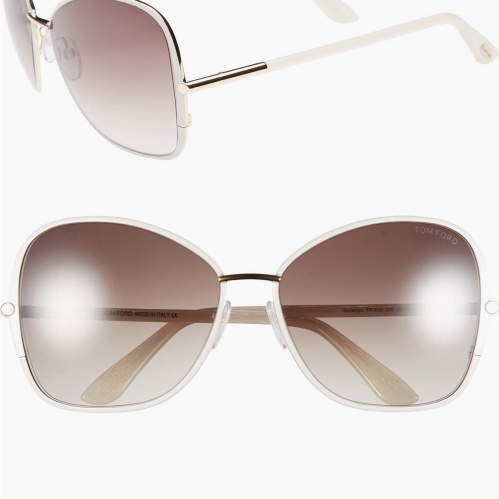 💯 Authentic Tom Ford Women's White Frame Gradient Brown Solange Sunglasses 61mm